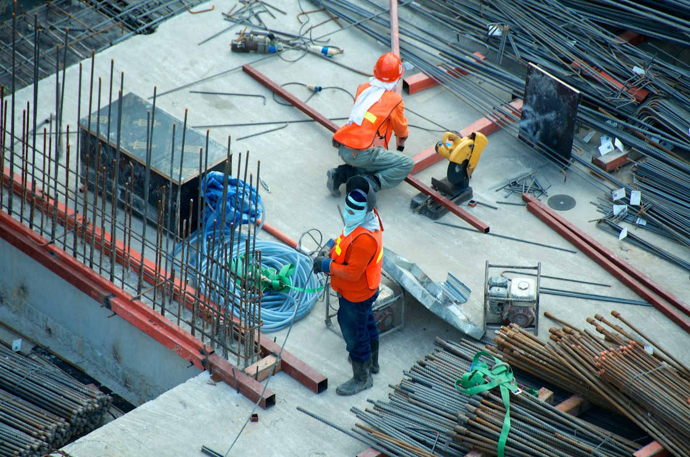 Site team working on reinforcement for a concrete slab